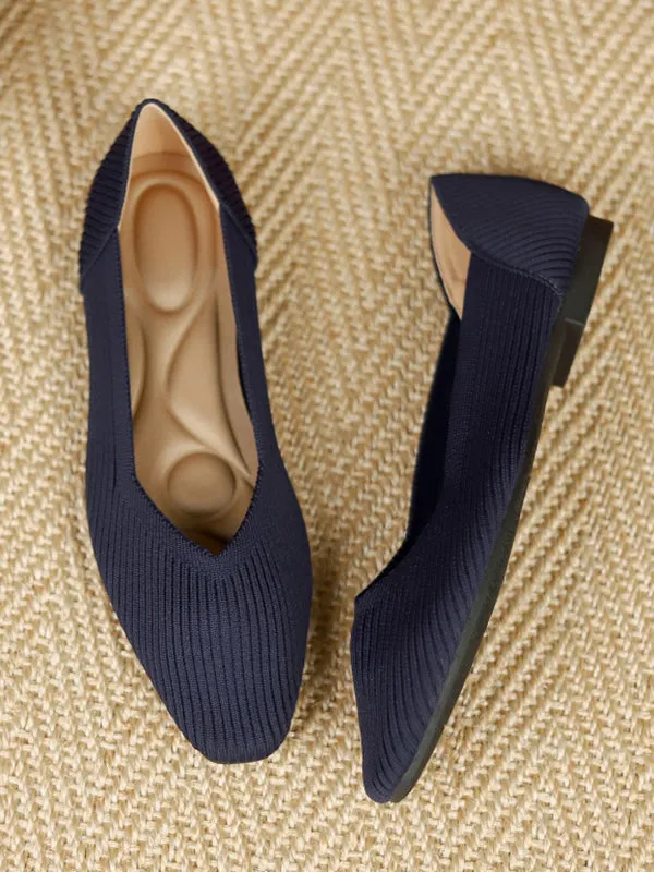 Solid Color Square-Toe Shoes Flats