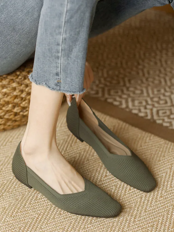 Solid Color Square-Toe Shoes Flats