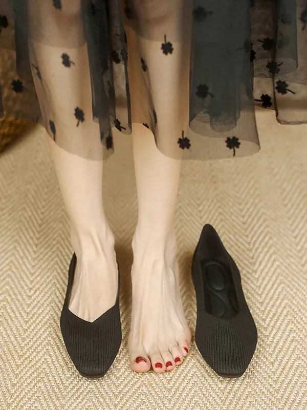 Solid Color Square-Toe Shoes Flats