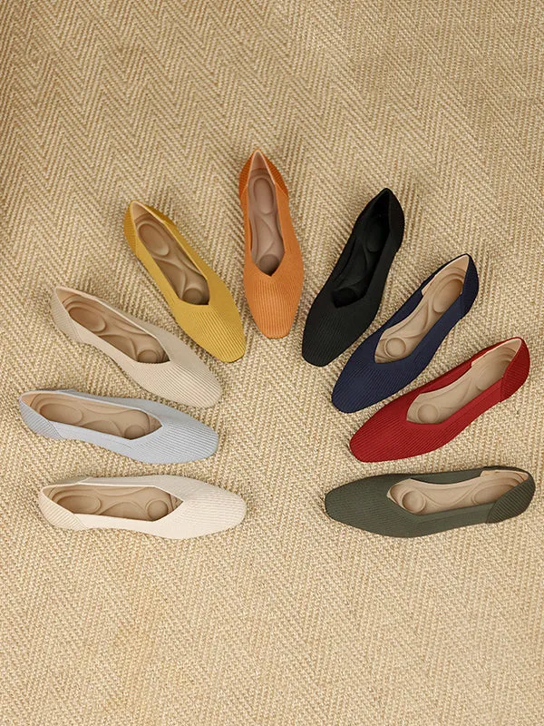 Solid Color Square-Toe Shoes Flats