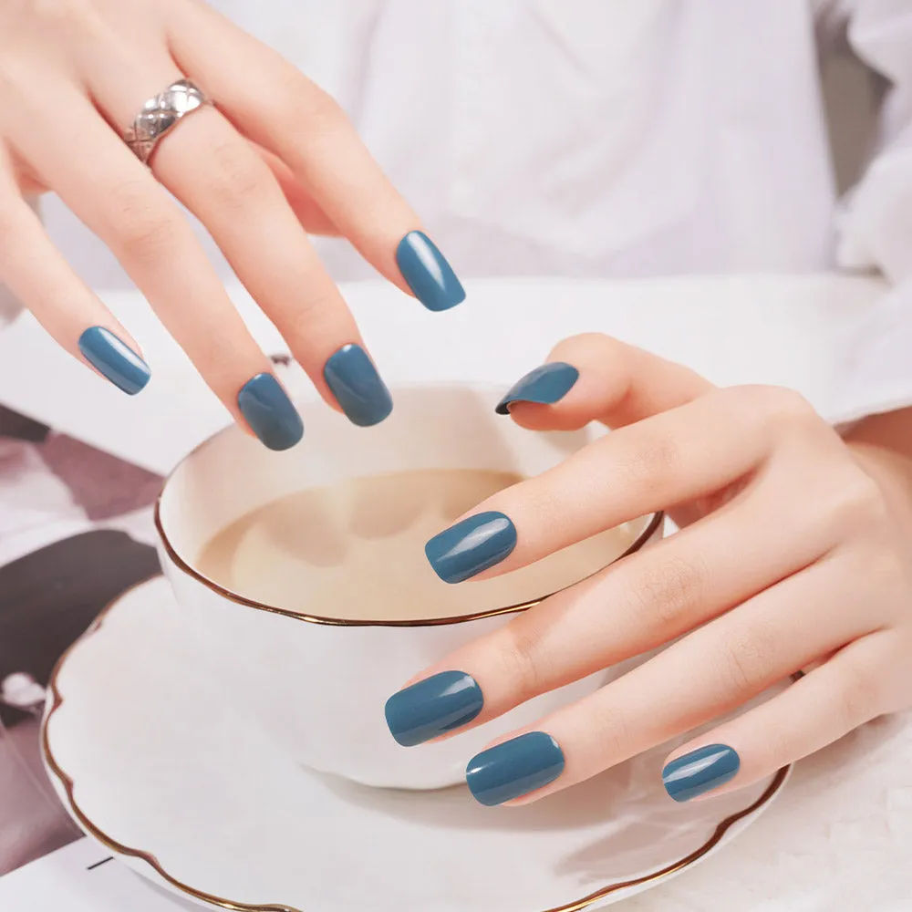 Sophisticated Teal Matte Semi Cured Gel Nail Strips | Indigo - 2392