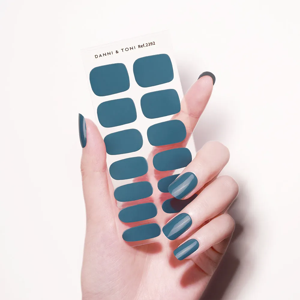 Sophisticated Teal Matte Semi Cured Gel Nail Strips | Indigo - 2392