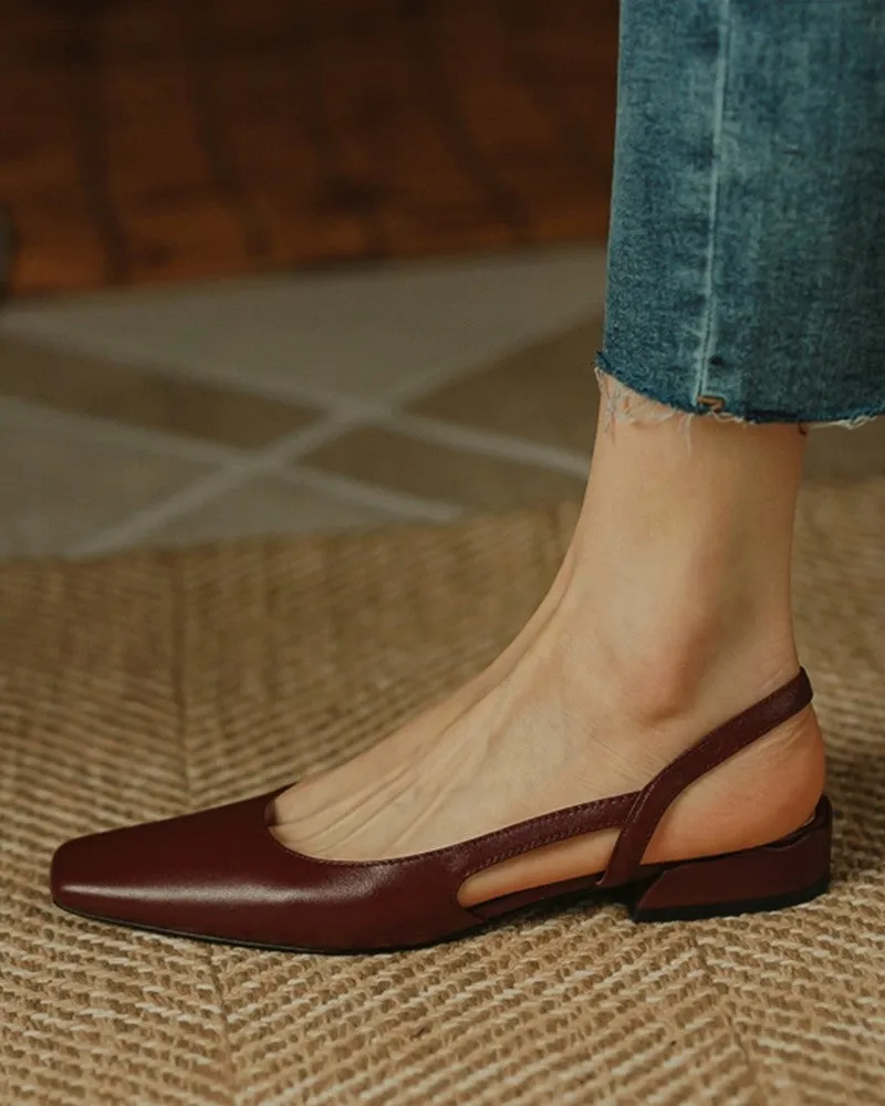 Square Toe Cutout Slingback Slip On Shoes