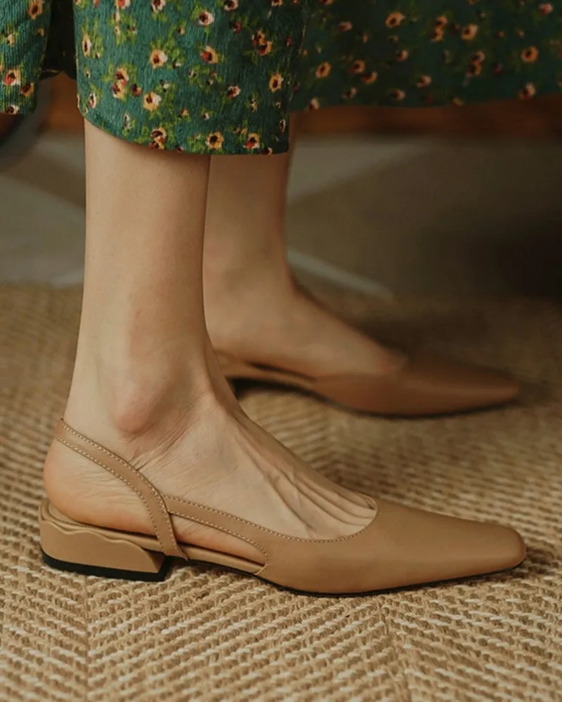 Square Toe Cutout Slingback Slip On Shoes