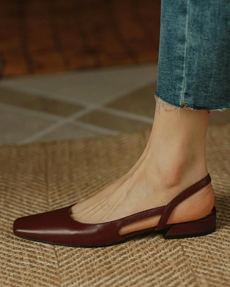 Square Toe Cutout Slingback Slip On Shoes
