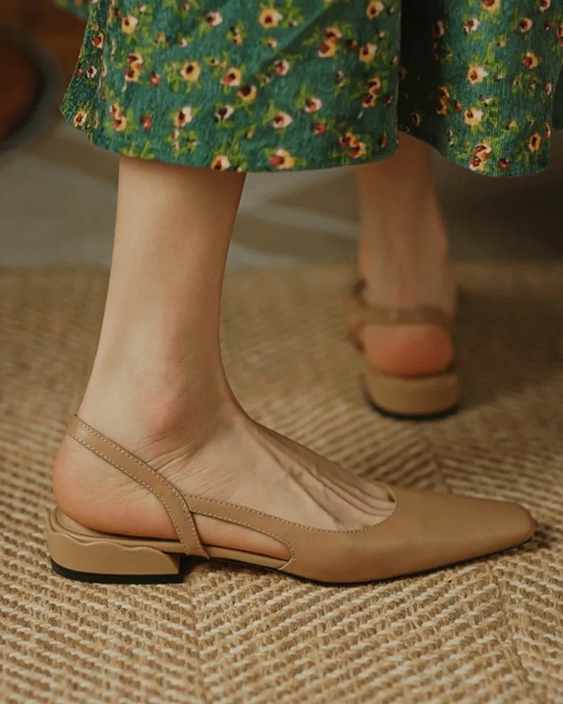 Square Toe Cutout Slingback Slip On Shoes