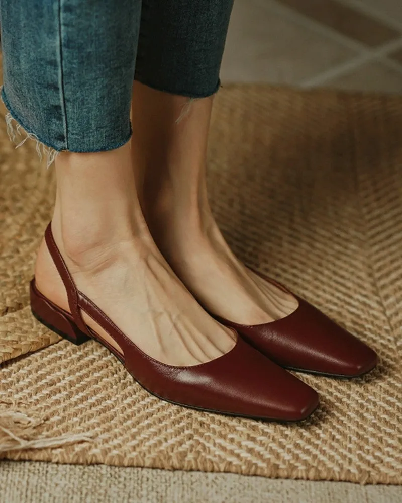 Square Toe Cutout Slingback Slip On Shoes