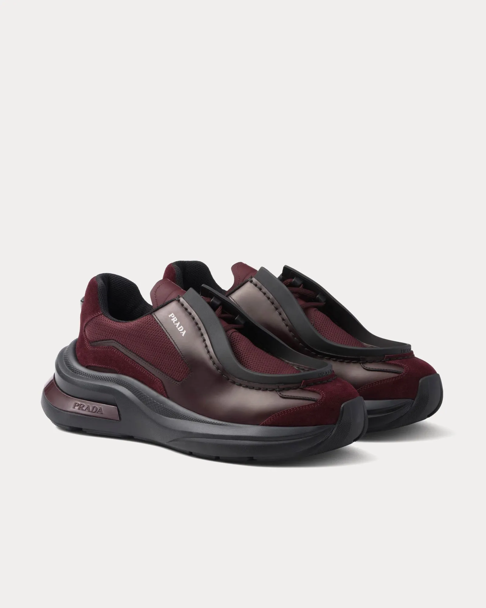 Systeme Brushed Leather with Bike Fabric & Suede Elements Garnet Low Top Sneakers