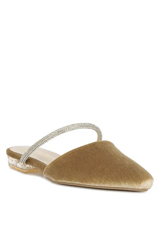 Turnon Velvet Diamante Detail Flat Mules