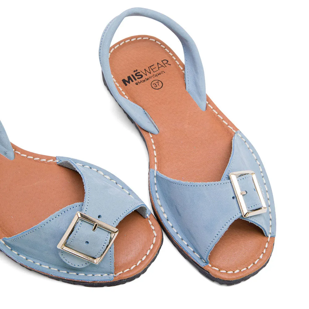 Turquoise Leather Espadrilles with Buckle Strap