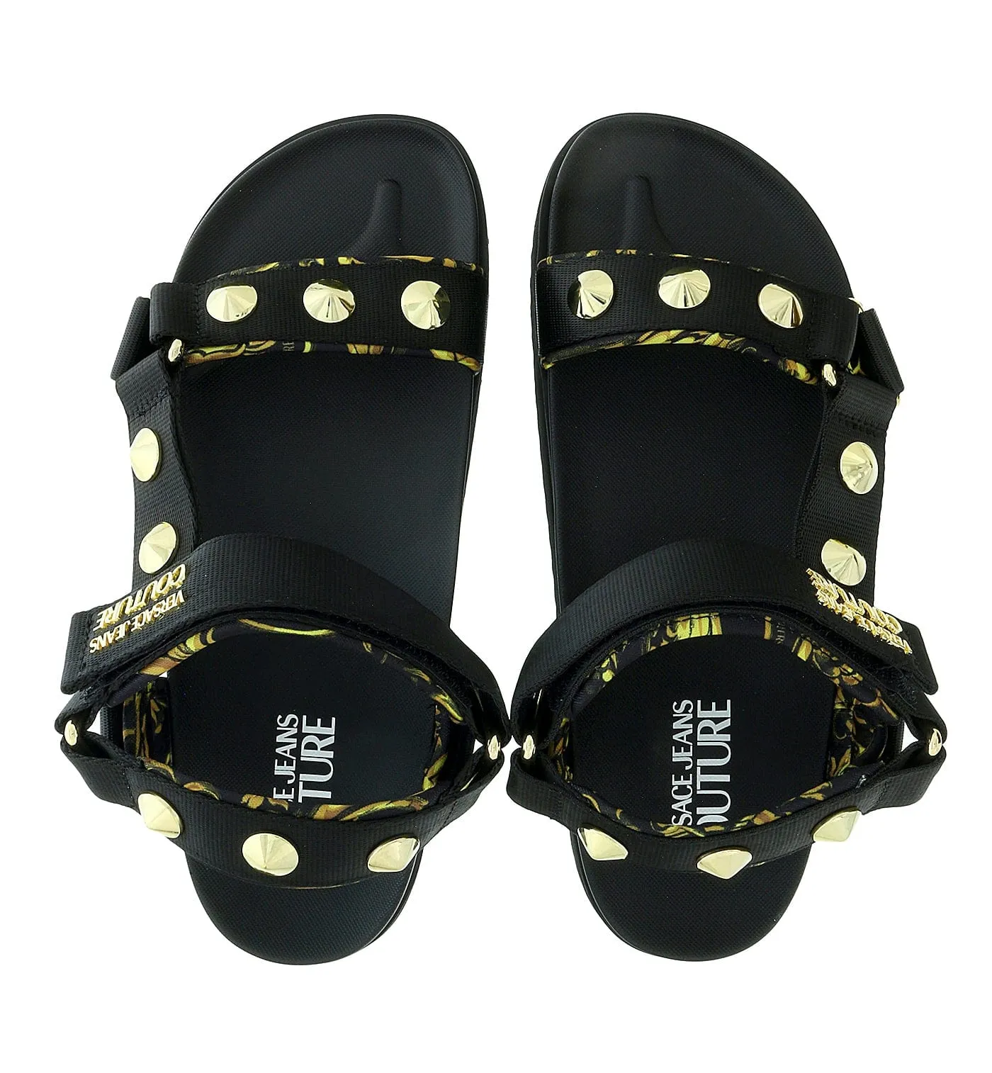 Versace Jeans Couture Black Baroque Trek Beach Sandals -