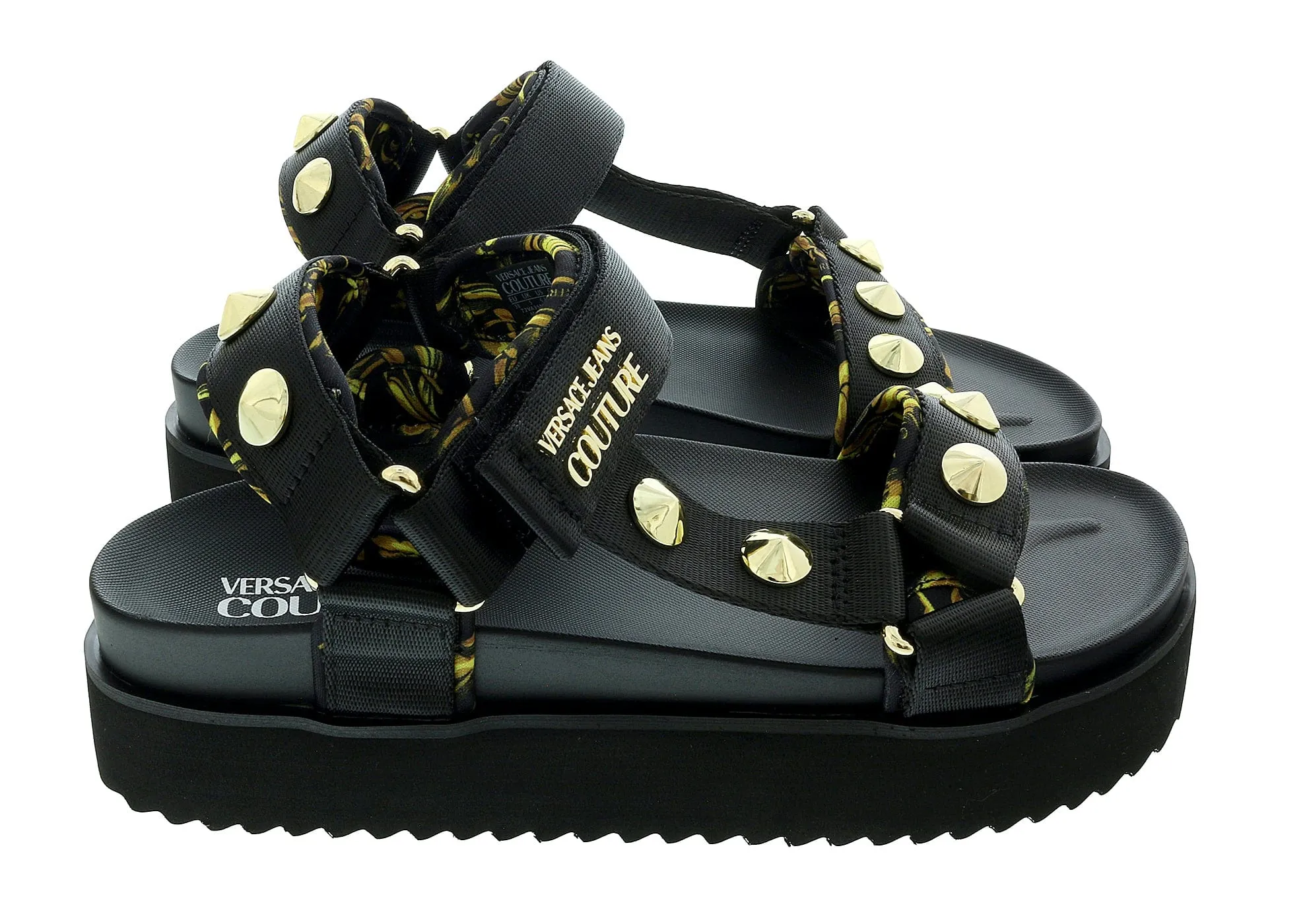 Versace Jeans Couture Black Baroque Trek Beach Sandals -