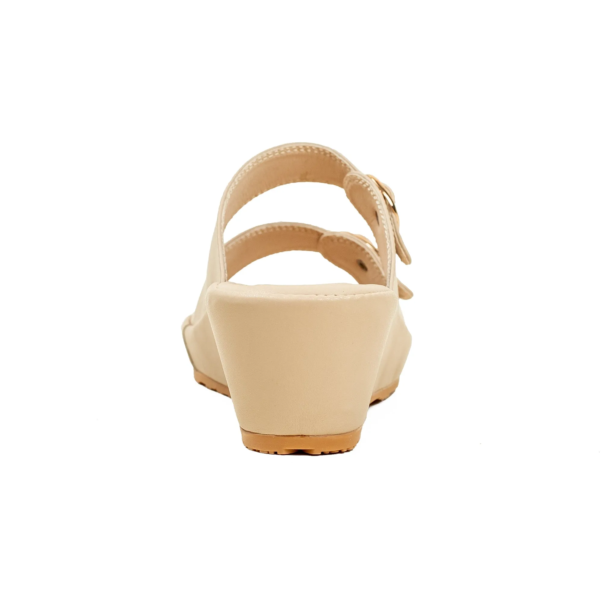 Vibrant Dr. Vi Ladies Wedge Heel Comfort Sandal – Light Beige PU Leather, Adjustable Straps & Cushioned Insole for Maximum Comfort