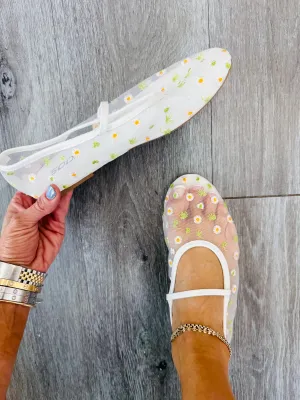 White In Bloom Mesh Ballet Flats