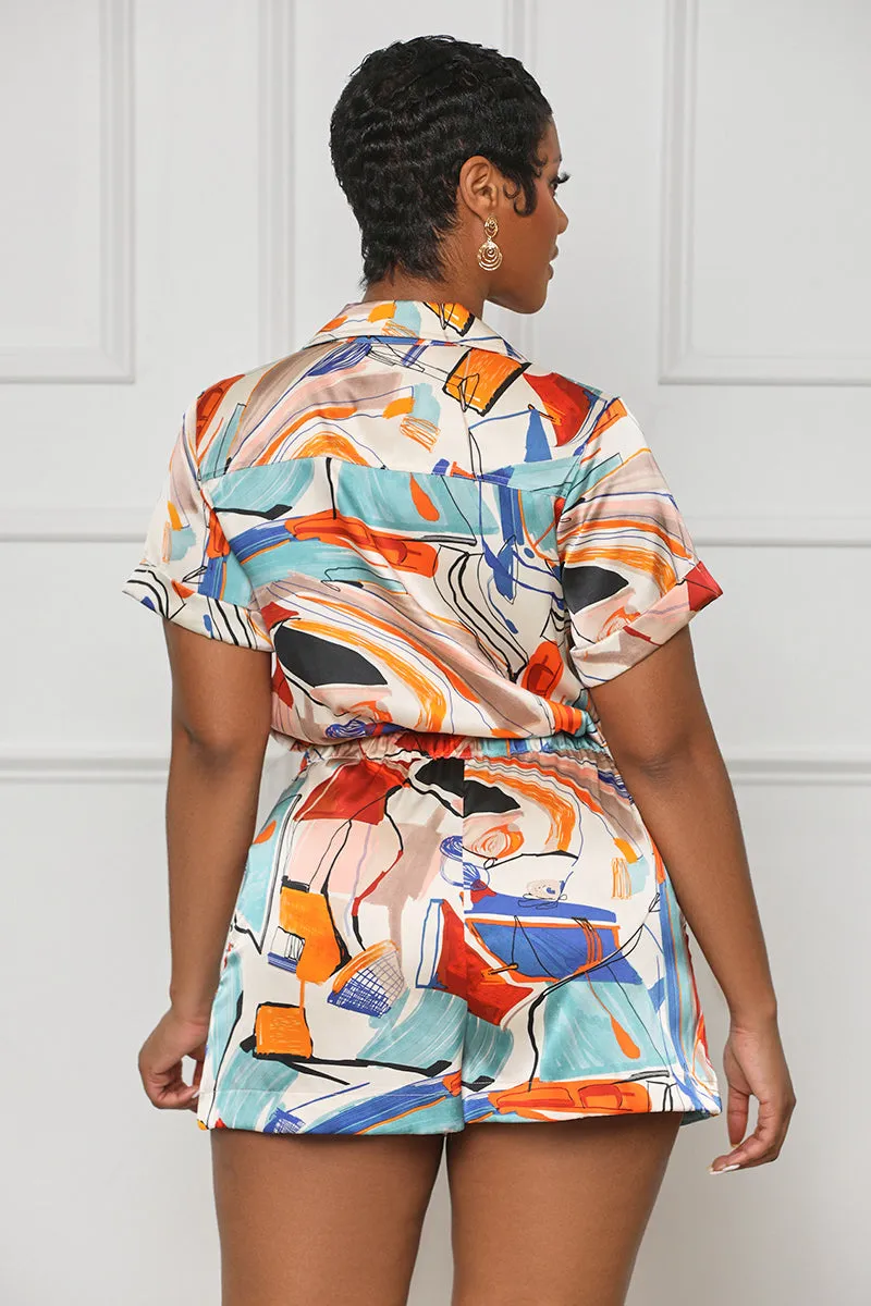Work Of Art Abstract Romper (Cream Multi)
