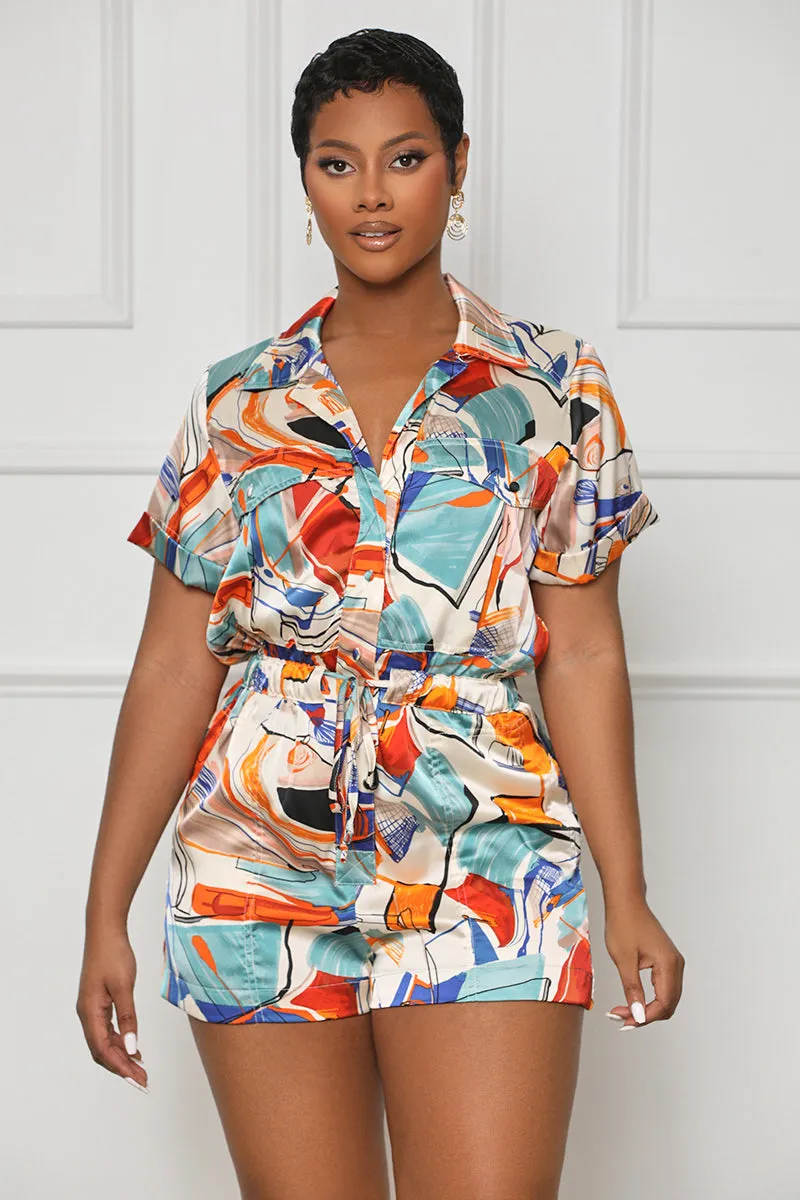 Work Of Art Abstract Romper (Cream Multi)