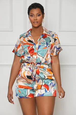 Work Of Art Abstract Romper (Cream Multi)