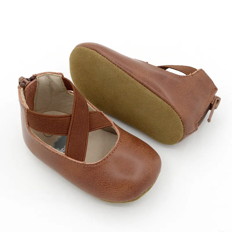 Zipper Ballet Distressed Brown Leather