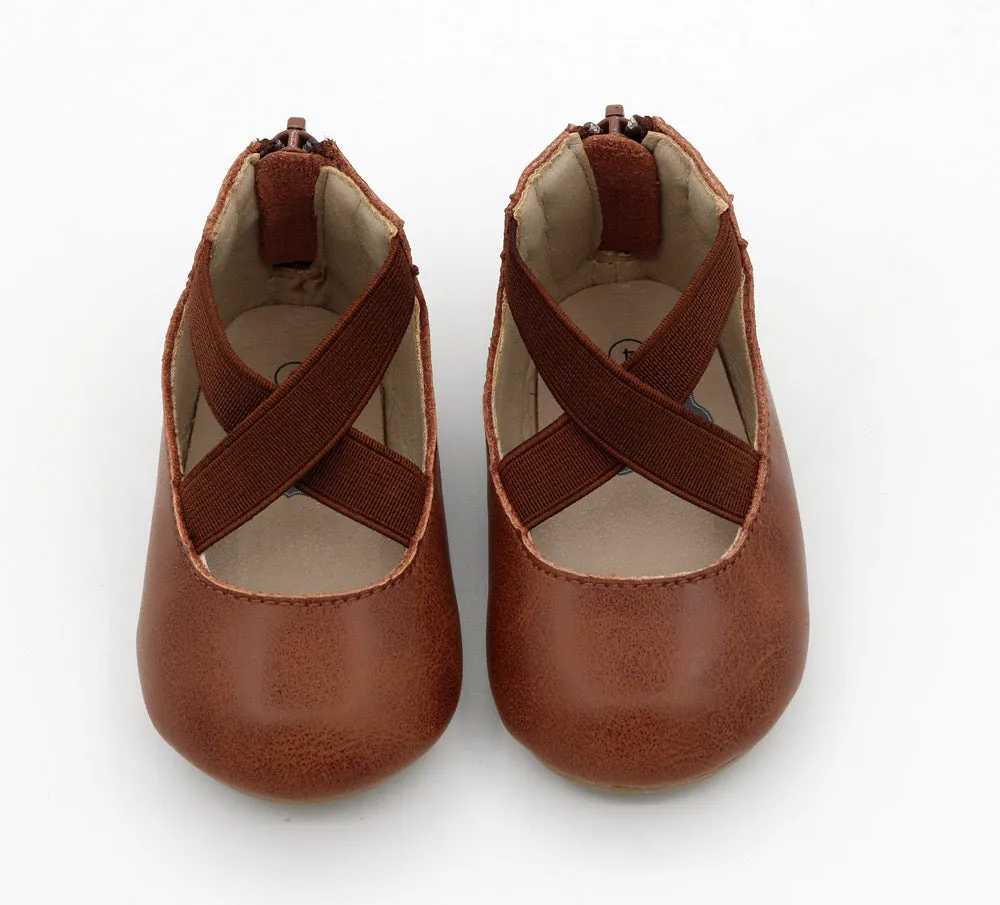 Zipper Ballet Distressed Brown Leather